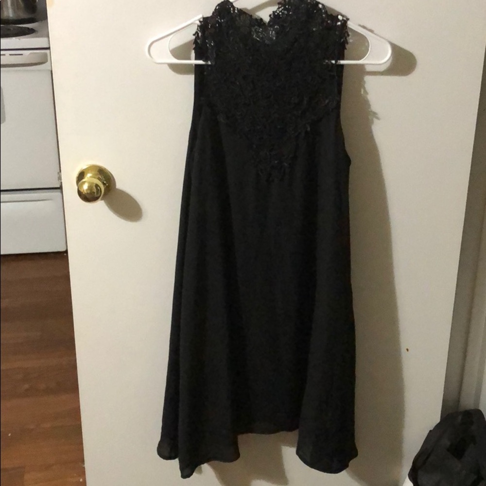 High neck black lace dress